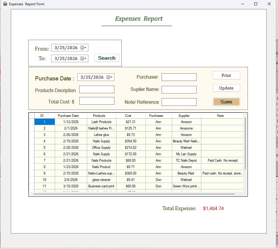 Expense Report Screen